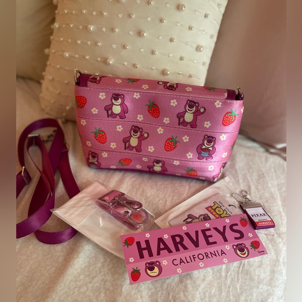 Disney Harveys Lotso Berry Foldover Crossbody Bag with Click n Go Keychain - Picture 8 of 8